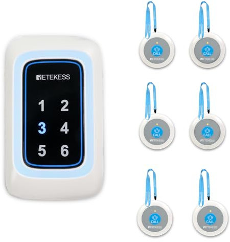 Retekess TH109N Botón Llamada Emergencia,Timbre Inalámbrico para Ancianos,850ft Rango de Comunicación,120dBAvolumen Regulable,Sistema de Alerta de Emergencia,Cuidado en el Hogar,Paciente