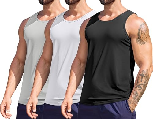 COOFANDY Ärmelloses Shirt Herren Tank Top Sommer Fitness Muskelshirt Gym Tanktops Männer Achselshirts Casual Sport Sleeveless Shirts Laufshirts 3er Pack Schwarz/Weiß/Hellgrau M