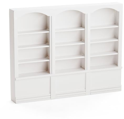 Odoria Puppenhaus Bücherregal Vitrine Miniatur: 1/12 Maßstab Wandregale Weiß für Bücher Bibliothek Schule Büro - Mini Regal Wand Holz Möbel Modern Wohnzimmer