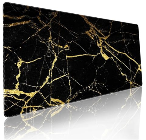 Surwin Mauspad Groß, Marmor Steinkörnung Mouse Pad Gaming Office Mousepad Mauspads Gaming Mat Pad rutschfest Desk Mat - Verbessert Präzision und Geschwindigkeit (400x900mm,Gold + Schwarz)