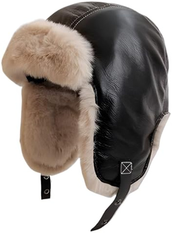 ZALXOZYL Herren Fliegermütze Mit Bommel Warme Thermo-Beanie Aus Plüsch Geeignet für Outdoor-Sportarten für Winteraktivitäten Schwarz Einheitsgröße
