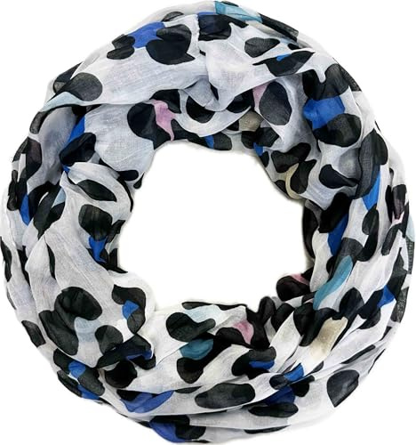 Jeamis Foulard en soie motif léopard dégradé de couleur printemps écharpe ronde unisexe été automne écharpe légère étole soie léopard animal, bleu, 160 x 48 cm