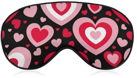 Bequemer Augenschutz für die Nacht, rot-rosa Herzen, Valentinstag, schwarze Augenabdeckung, weiches elastisches Band für Damen und Herren