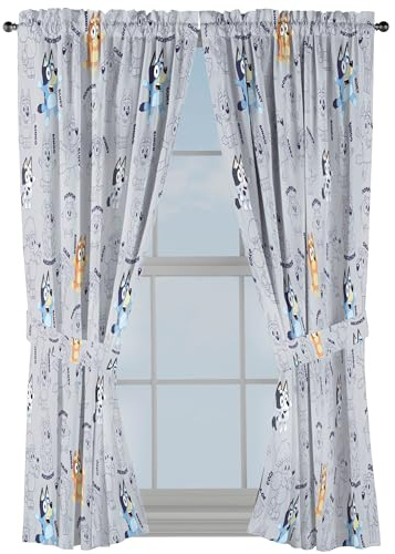 Jay Franco Cortinas para ventana de dormitorio de niños, juego de cortinas de 4 piezas con 2 alzapaños, color gris y azul, 107 cm de ancho x 160 cm de largo (paquete de 2)