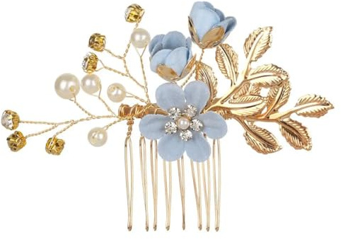 Blumen-Haarkämme für Damen, Brautschmuck, Hochzeit, Kopfschmuck, Accessoires, Vintage-Blumen-Haarschmuck, Abschlussball, Party, Blau, 3