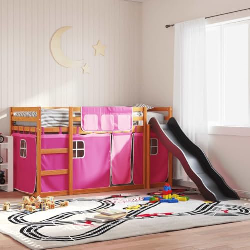 UJCHVHN Item-Bunk Bed without Mattress with Slide and Curtains Pink 90x200 cm,Beds & Accessories,Beds & Bed Frames