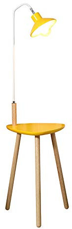 Lampadaire trépied en Bois, lampadaire Moderne à intensité Variable avec étagères, Interrupteur à câble, Douille E27, Blanc Chaud 3000 K, Lampe de lec
