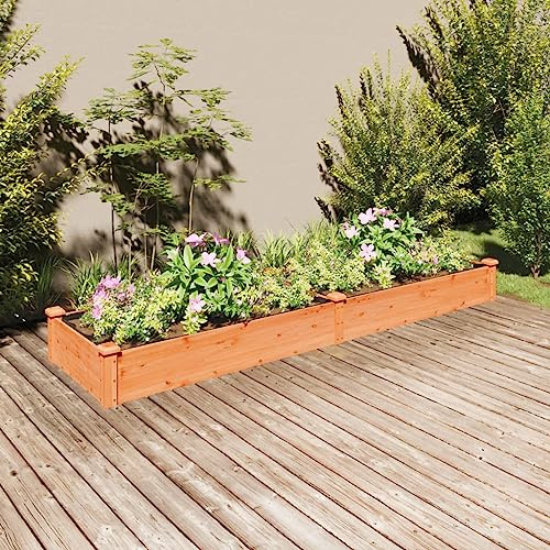 HaoChrymec Jardinière Surélevée avec Insert Marron en Bois de Sapin Massif, Potager Surélevé, Bac à Fleurs Extérieur, Jardinière sur Pieds, 240x60x25 cm