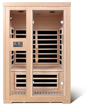 Ferninfrarot-Sauna für zu Hause, 2-Personen-Trocken-Saunakabine aus kanadischem Hemlock-Holz mit 8 Carbon-Heizpaneelen, doppeltem Bedienfeld, MP3/AUX-Audio, Valentinstagsgeschenk