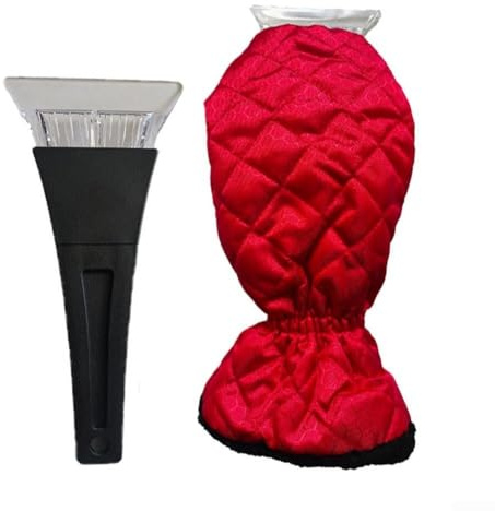 Rascador de hielo para coche con combinación de guante y pala de nieve, diseño térmico que protege las manos mientras elimina el hielo y la nieve de las superficies del vehículo en invierno (rojo)