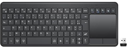 INFINMIND Silencieux Multi-appareils Clavier sans Fil et Pavé Tactile | Clavier PC pour Smart TV, tablette, ordinateur portable, Windows, Android, Chrome OS, iOS, disposition AZERTY - Noir(2.4G+BT)