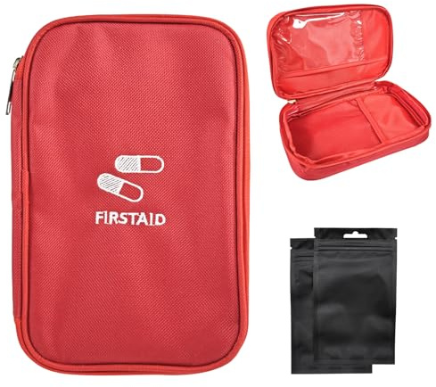 SwirlColor Première Aide Sac Vide, Poche de Secours Portable Pratique Sac à Médicaments Rouge pour Voyage Urgence Extérieure, avec 2 Sac Étanches