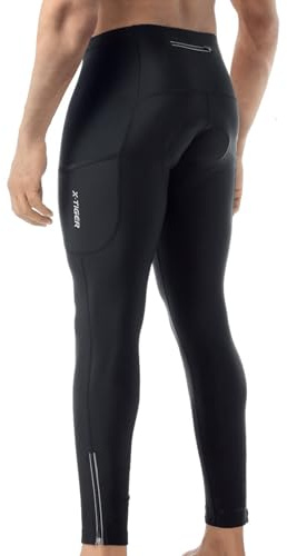 X-TIGER Thermo Fleecefutter Fahrradhose Herren Lang mit 5D Sitzpolster,Radlerhose Herren Lang Atmungsaktive Schnelltrocknende Warm Radhose mit 3 Taschen für Winter