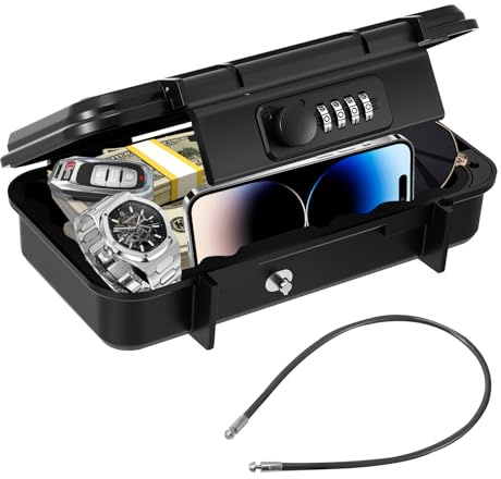 Tragbarer Tresor mit Zahlencode, Sicherheitsbox Outdoor Sicherheitssafe mit abnehmbarer Kette, Wasserdicht, Mini Tresor mit Zahlenschloss für ihre Wertsachen, Strandsafe für Reisen, Strand, Camping