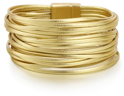 Edoneery Mothers Day Gifts for Mom Leather Wrap Bracelet for Women, Boho Handmade Multi-Layer Cuff with Crystal Beads Heart, Stackable Bangle Western Jewelry Gift(String Leather(Gold))