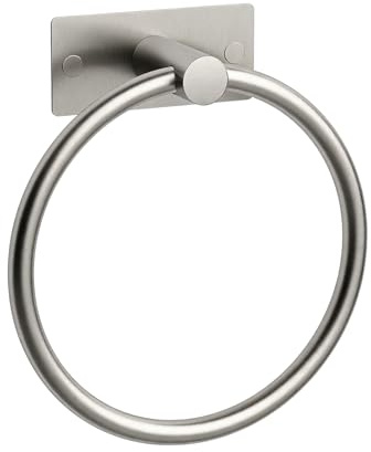 Ibergrif M34455A Porte-Serviettes adhésif, Deux méthodes d'installation (adhésif et perçage), Porte-Serviettes à Anneau de Salle de Bain sans perçage, Acier Inoxydable, brossé