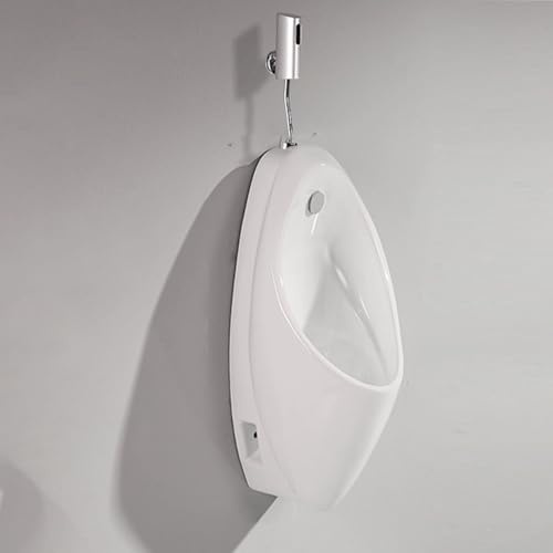 Urinario de cerámica de alta eficiencia montado en la pared con válvula de descarga de sensor, diseño a prueba de derrames para bares, aeropuertos y baños públicos (desagüe de pared blanco A)