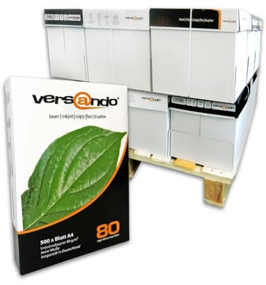 versando 50.000 Blatt Druckerpapier A4 hochweiß CIE161 Premium | Kopierpapier 1 Palette (100 Ries á 500 Blatt HighWhite 80) strahlende Farben, klare Schrift, PEFC zertifiziert