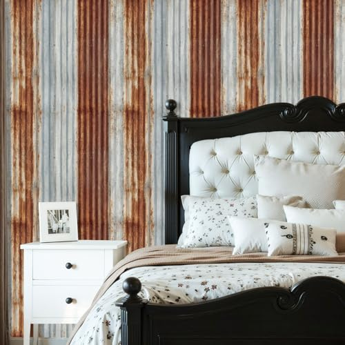 Kanworse Peel and Stick Wallpaper Countertop Contact Paper Old Wall Texture Rusty Galvanized Metal Panel sheeting Self Adhesive Wallpaper for Cabinets Bedroom Renter Friendly Decor 17.5x118