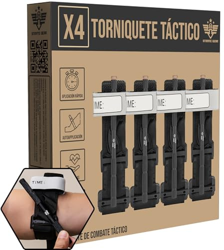 Strate Gear Pack 4 torniquetes Varilla de aluminio táctica militar Enfermera Apósito hemostático Supervivencia Camping al aire libre Senderismo Emergencia garot