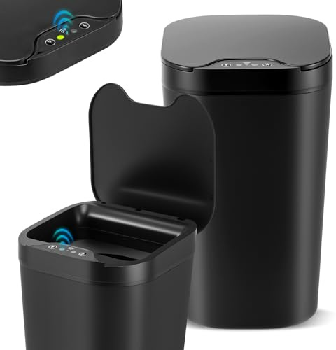 MINENICE Set de 2 Papelera de Baño con Sensor, Cubo de Basura Automático 12L con Tapa, Papelera Eléctrica Impermeable para Oficina, Dormitorio, Cocina, Baño, Negro
