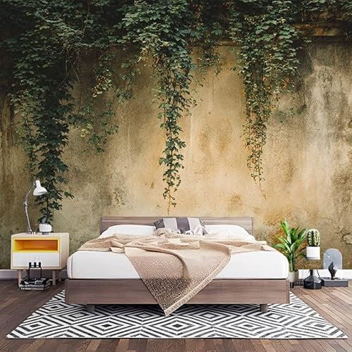 Papier Peint Intissé Vert Laine Papier Peint Panoramique Enfant 3D Effet Salon Chambre Bureau Couloir Peinture Vignes de Style RéTro Murale Décor Mural Moderne 200x140 cm