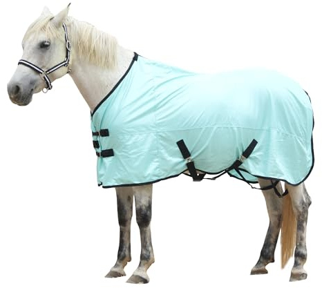 Gallopoff Couverture Anti-Mouches en Maille pour Chevaux, Vert Menthe 142cm | Protection UV, Légère et Respirante, Ajustement Réglable, Encolure Standard, pour l'Été dans Les Paddocks et Les Écuries