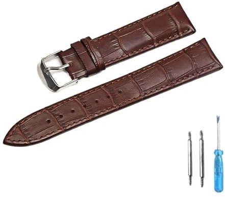 yangfangmei Klockband Läderremmar Klockarmband 12 mm 18 20 22 Klocktillbehör(Brown Silver,14mm)