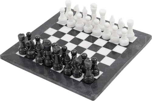 Radicaln Schachspiel aus Marmor – 15 Brettspiel für Erwachsene | Schwarz-Weiß, Marmor, Handgefertigt, Natürliche Maserung, Luxuriöse Dekoration, Elegantes Geschenk, 32 Schachfiguren