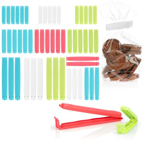 com-four® Clips de bloqueo de plástico 54x - clips de bloqueo en 4 tamaños y 4 colores - clips para bolsas de congelación, clips para bolsas para copos de maíz, nueces (54 piezas - 6cm/8cm/11cm/14cm)