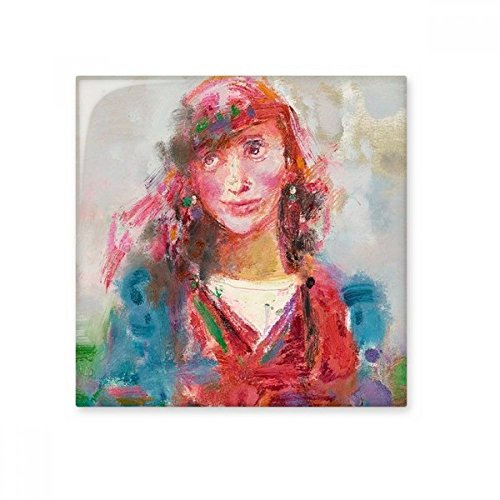 DIYthinker Pintura al óleo de la bufanda roja brillante chica XJJ la baldosa cerámica de baño Cocina muro de piedra artesanal de regalo Decoración