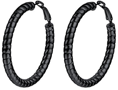 PROSTEEL Damen Ohrringe 40 mm Schwarz Creolen Huggie Hoop Ohrringe Strang Form Groß Ring Kreis Ohrringe Modeschmuck Jahrestag Muttertag Weihnachten Valentinstag