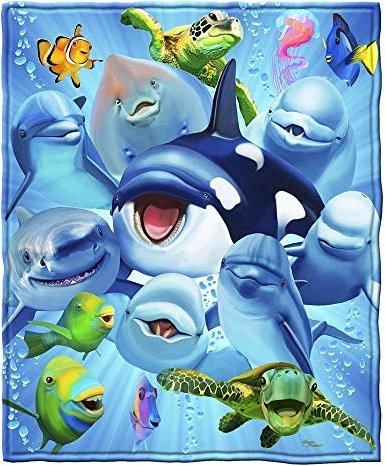 YISUMEI Decke 150x200 cm Kuscheldecken Sanft Flanell Weich Fleecedecke Ozean Tiere Delfin Shark Turtle Whale Selfie