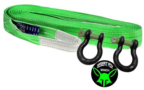 Desert Fox Winch Recovery Set Heavy Duty 10 m | 14 t Bergegurt | 2 x 7/8 Zoll Schäkel 6,5 t | Offroad Bergeset | Abschleppgurt für SUV, Pickup, Camper & Geländewagen