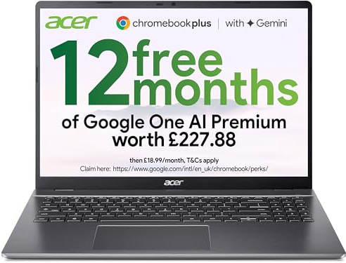 Acer Chromebook Plus 516 CB516-1H Laptop - Intel Core 5 120U, 8GB, 128GB UFS, Integrated Graphics, 16 WUXGA Display, Google Chrome OS, Iron