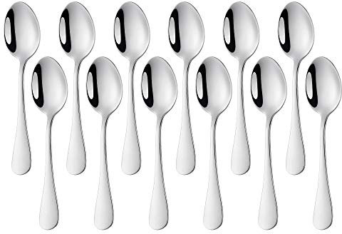 SUNSENGEUR 12-Piece Fine Coffee Spoon, Teaspoons, Mirror Polishing Spoon Set Use for Home, Kitchen, Restaurant Oxford - 5.4 Inches, Silver