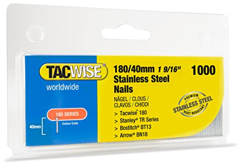 Tacwise 1511 Typ 180 / 40mm Edelstahl 18G Stiftnägel, Packung mit 1.000 Stück, Silberfarbig