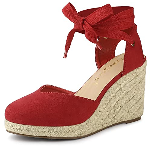 Allegra K Women's Closed Toe Espadrilles Wedges Tie Up Wedge Sandals | Platform Heels for Women, Lace Up Heeled, Comfortable Wedge for Women, 3 7/8 inches, Summer Dress Shoes Party