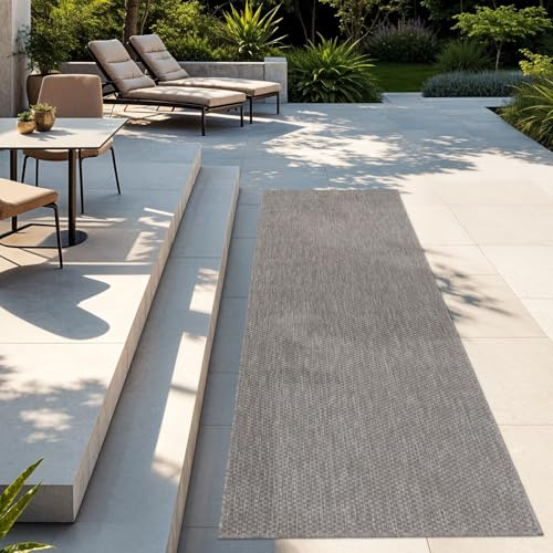 TT Home Teppich Für Outdoor Wetterfest Küchenteppich Balkon Terrasse Unifarbenes Design Modern, Farbe:Grau, Größe:80x150 cm
