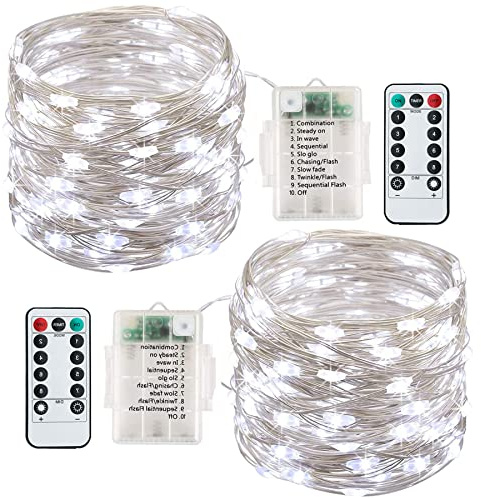 Lezonic Lichterkette Batterie, 2 x 13M Lichterkette außen mit 120 LEDs Wasserdicht Silberdraht für Weihnachten, Party, Hochzeit, Balkon, Garten (kaltweiß)