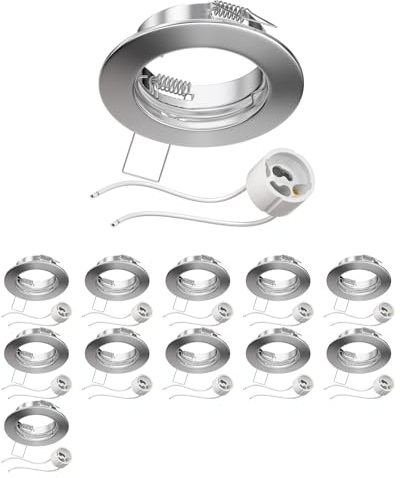 ledscom.de 12x Decken-Einbaurahmen FERE Einbaurahmen chrom matt (LED/Halogen/GU10/MR16/PAR16/50mm) inkl. GU10 Fassung