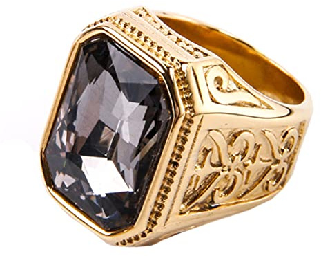 PAURO Herren Edelstahl Jahrgang Hochzeit Versprechen Zirkonia Ring mit Großem Stein