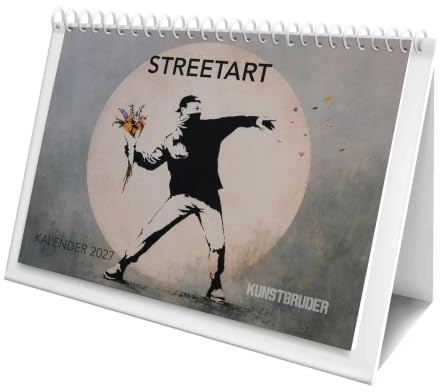 Tischkalender Banksy 2027 A5, Monatstischkalender zum Aufstellen von street art Bildern