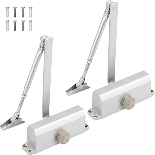 SEHOI 2 Pack Size 3 Automatic Door Closer, Hold Open Door Closer for Door Weights 99~132lbs, Aluminium Alloy Adjustable Spring Hydraulic Auto Door Closers for Residential, Silver