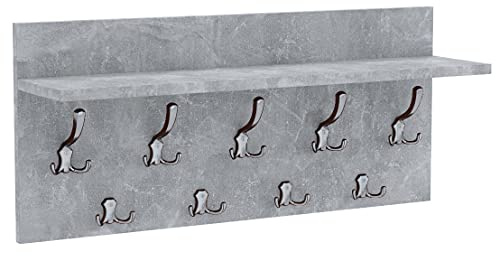 AKKE Garderobenpaneel Garderobenleiste Wandgarderobe Mit Ablage Wandpaneel Garderobe PVC Verti 40x80 cm CHROM | BETON