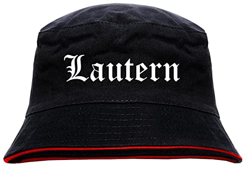 sostex Lautern Anglerhut - Altdeutsche Schrift - Schwarz-Roter Fischerhut L Schwarz
