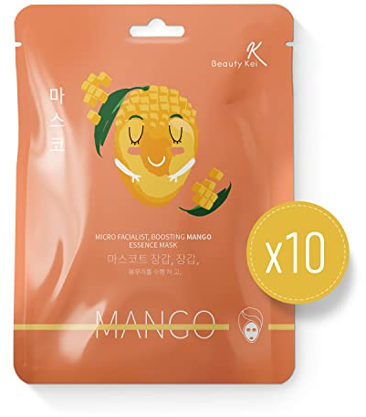 Beautykei Vitamin C Maske Mango Gesichtsmaske für für Haut - Natürliche Radikalfänger und Zellschutzmittel für Jugendliches Aussehen - 10er Set Alle Hauttypen