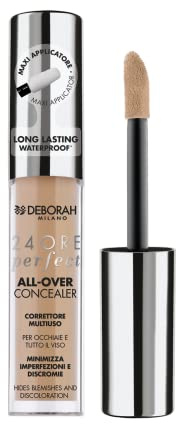 Deborah Milano - Correttore Fluido 24 Ore Perfect All-Over con Acido Ialuronico, 05 Amber, Lunga Tenuta Waterproof, Effetto Alta Coprenza e Idratante, Minimizza Occhiaie e Discromie del Viso, 5.5 gr