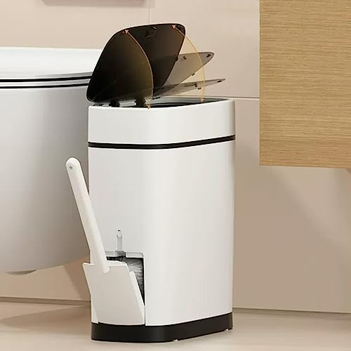 COMODID 3.7 Gallons Bathroom Trash Can and Toilet Brush Set, 14 Liter Slim Trash Can with Toilet Brush Holder Set for RV, Black lid