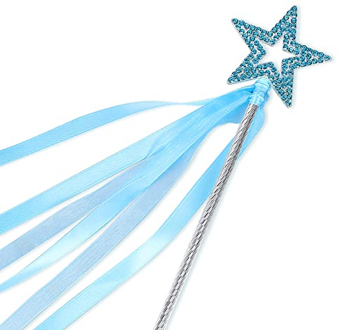 Lovelyshop Crystal Metal Star Fairy Wand with Ribbon, 10-inch, Blue